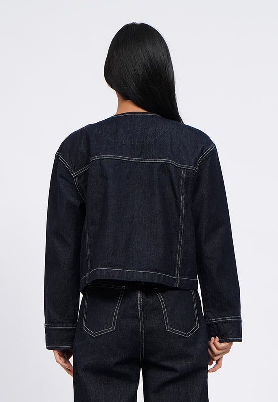 Regular Fit Collarless Denim Jacket
