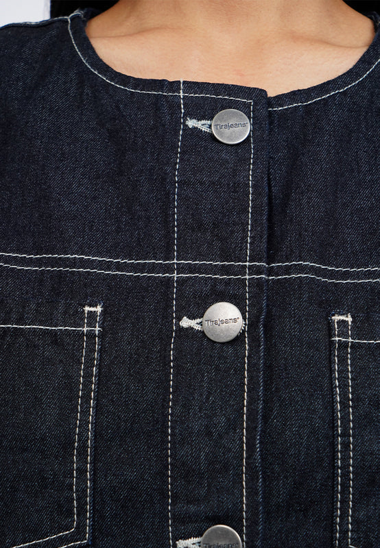 Regular Fit Collarless Denim Jacket