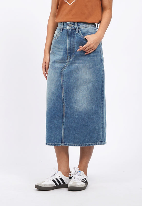 Denim Midi Skirt With Slit