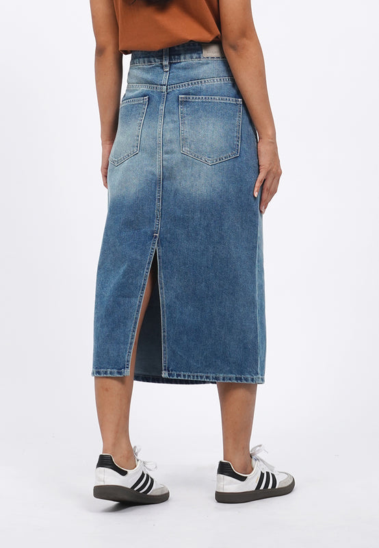 Denim Midi Skirt With Slit