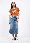 Denim Midi Skirt With Slit