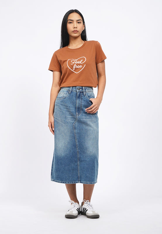 Denim Midi Skirt With Slit