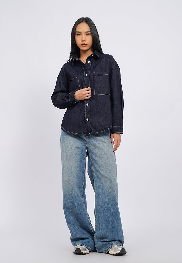 Oversized Long Sleeve Denim Shirt