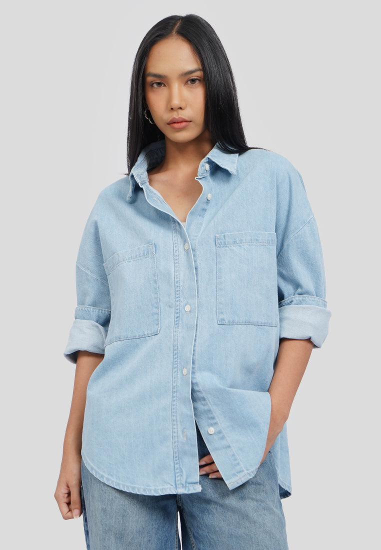 Oversized Long Sleeve Denim Shirt