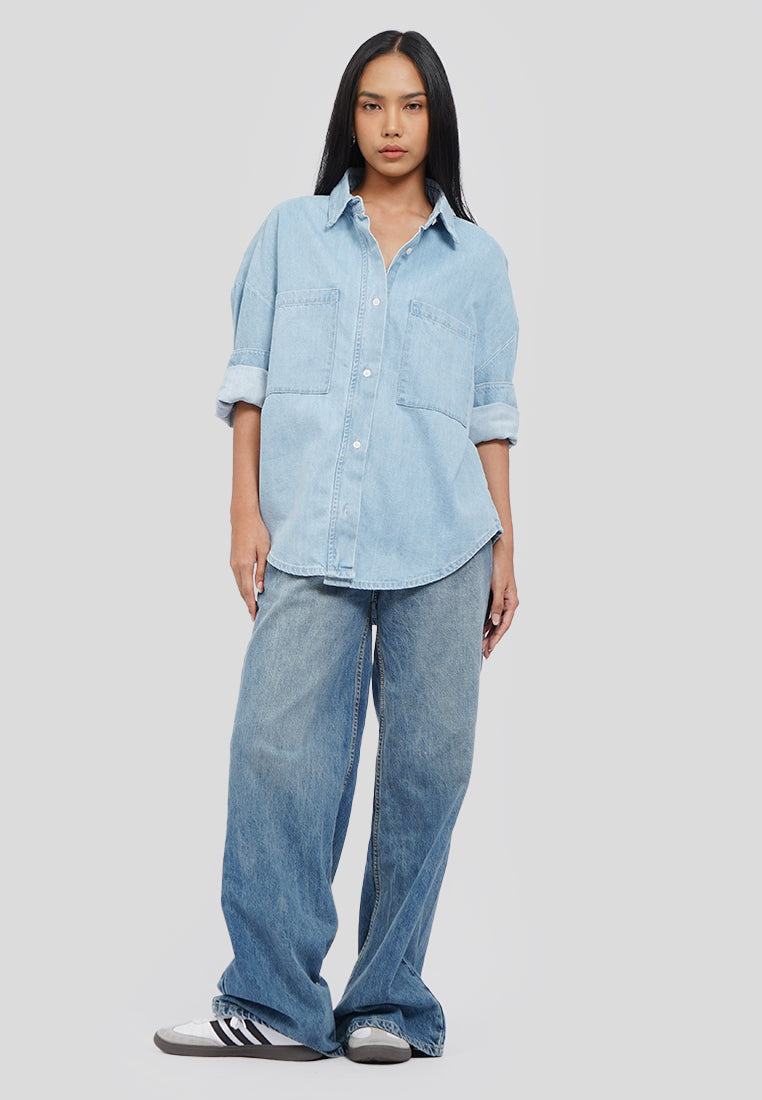 Oversized Long Sleeve Denim Shirt