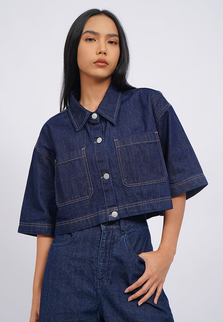 Regular Fit Crop Denim Shirt
