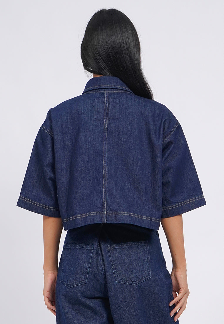 Regular Fit Crop Denim Shirt