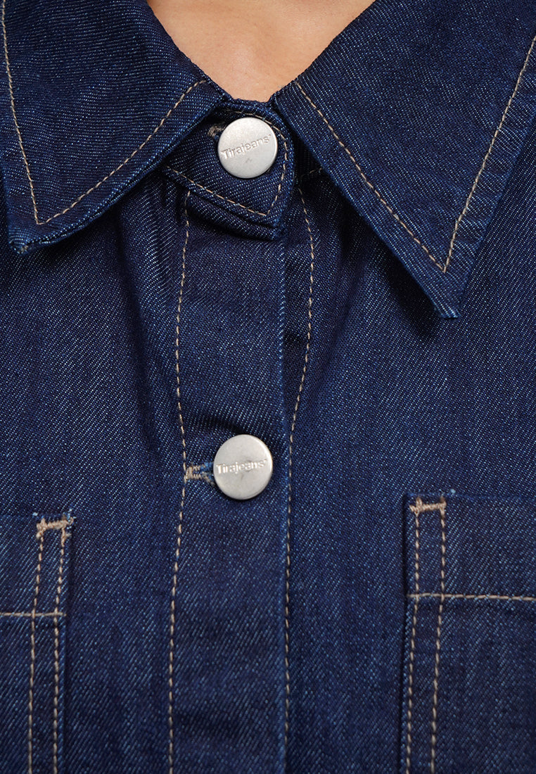 Regular Fit Crop Denim Shirt