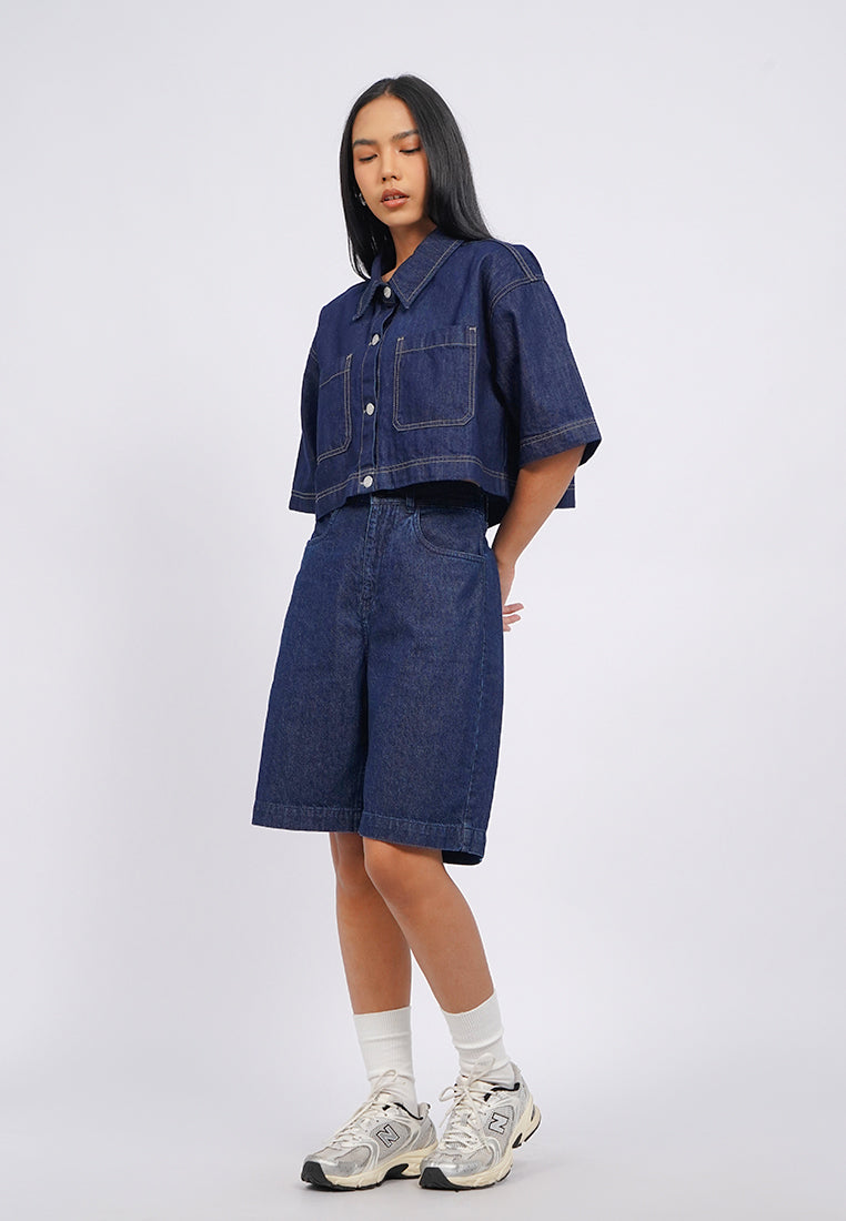 Regular Fit Crop Denim Shirt
