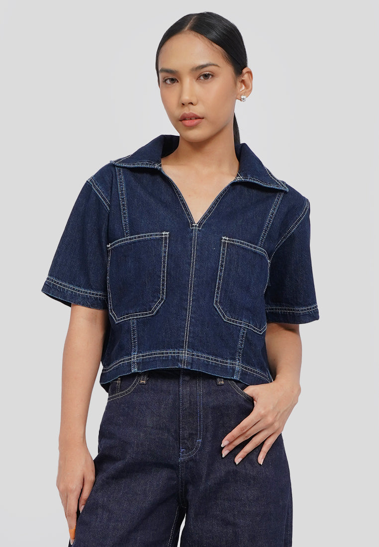 Regular Fit Crop Denim Shirt