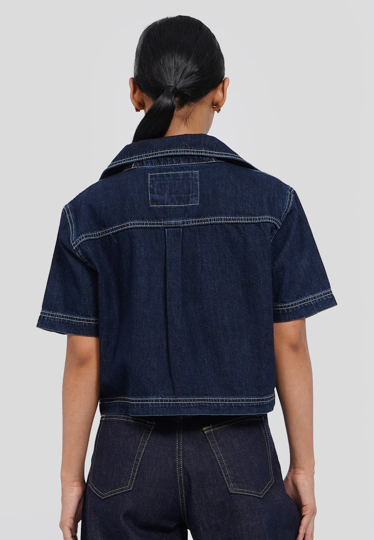 Regular Fit Crop Denim Shirt