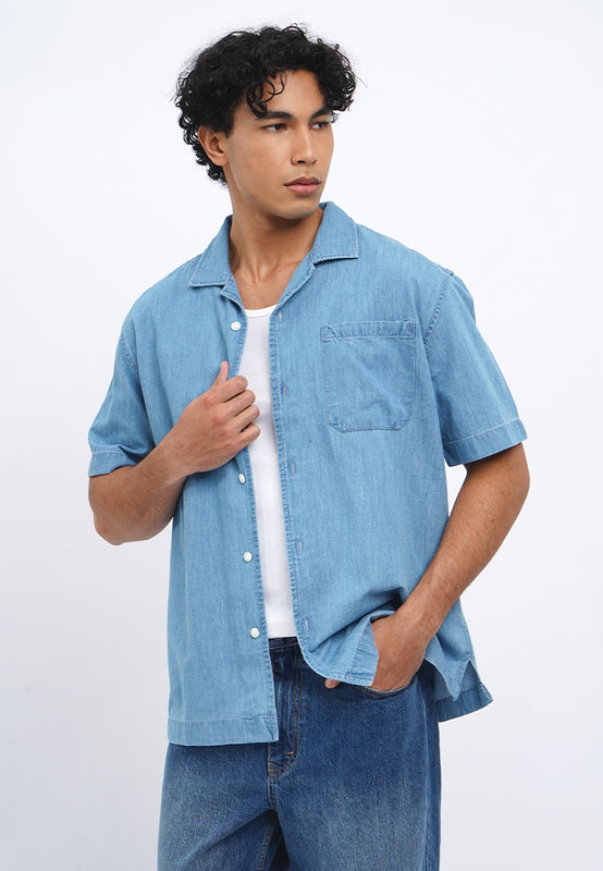 Relaxed Short Sleeve Denim Shirt