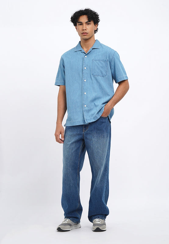 Relaxed Short Sleeve Denim Shirt