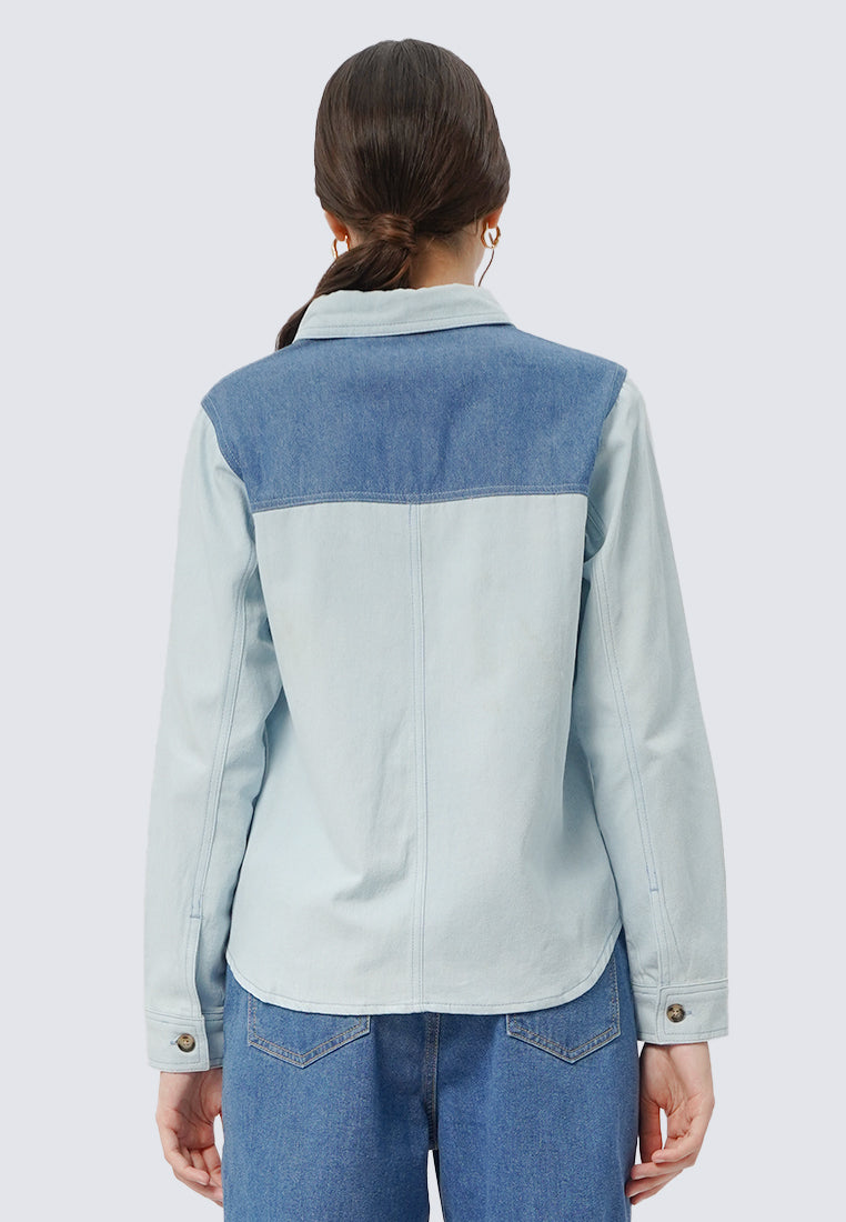 Colorblock Long Sleeve Denim Shirt