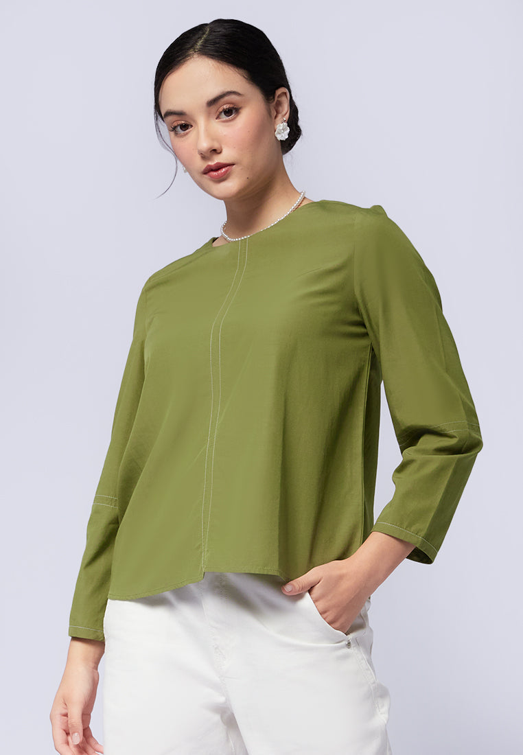 Long Sleeve Blouse with Contrast Stitch