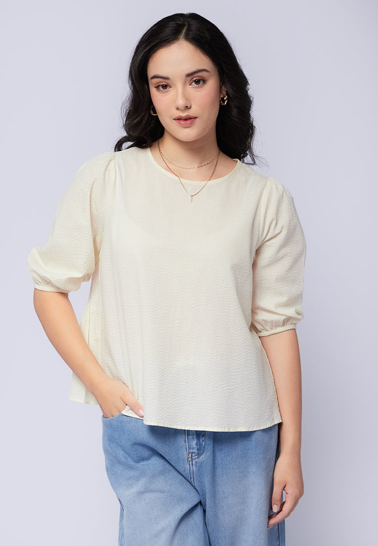 Round Neck Puff Sleeve Blouse