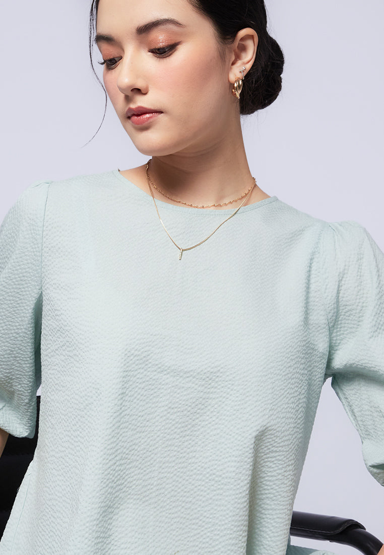 Round Neck Puff Sleeve Blouse