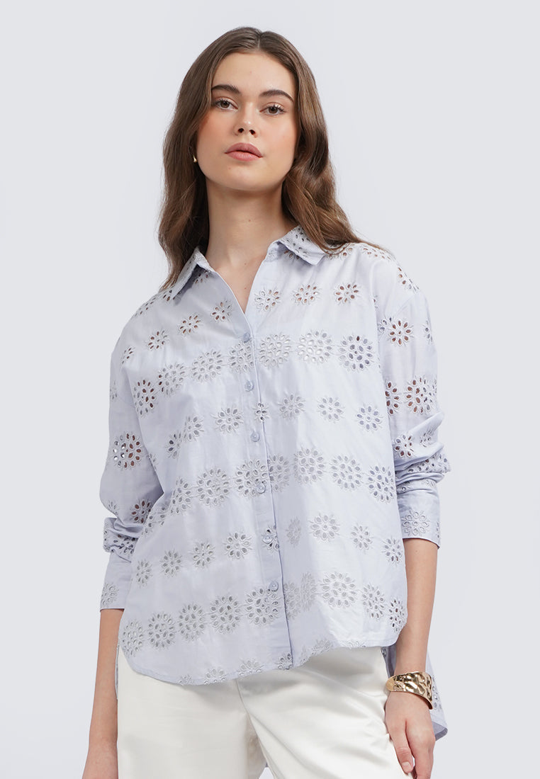 Long Sleeve Eyelet Blouse