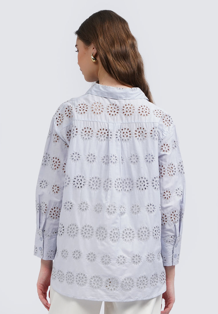Long Sleeve Eyelet Blouse