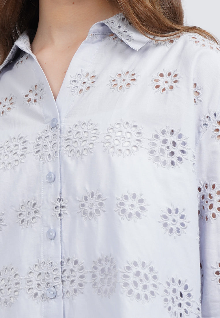 Long Sleeve Eyelet Blouse