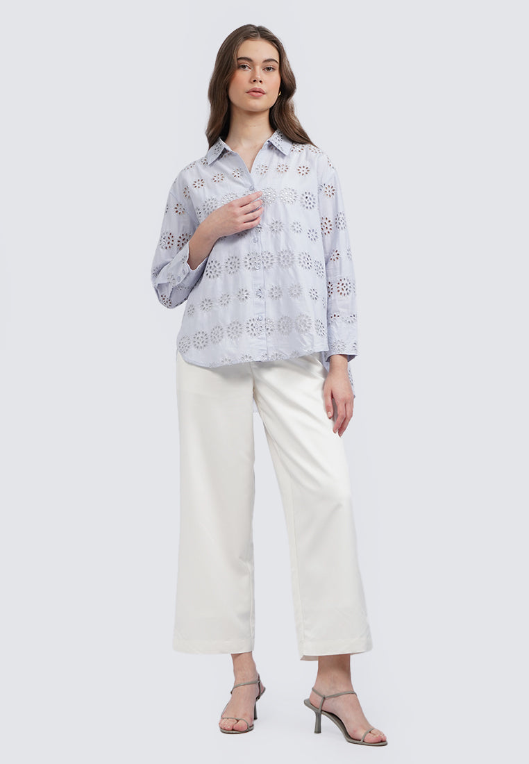 Long Sleeve Eyelet Blouse