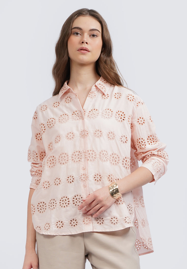 Long Sleeve Eyelet Blouse
