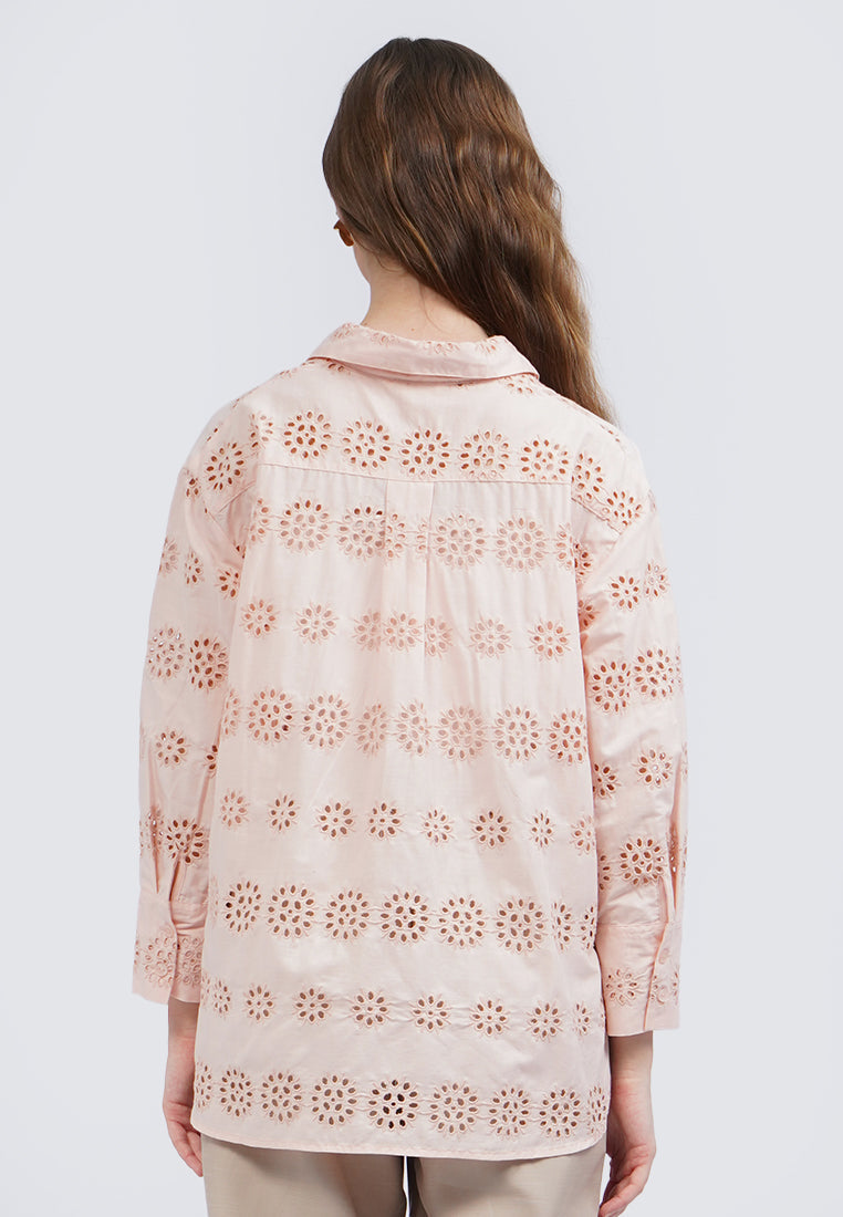 Long Sleeve Eyelet Blouse