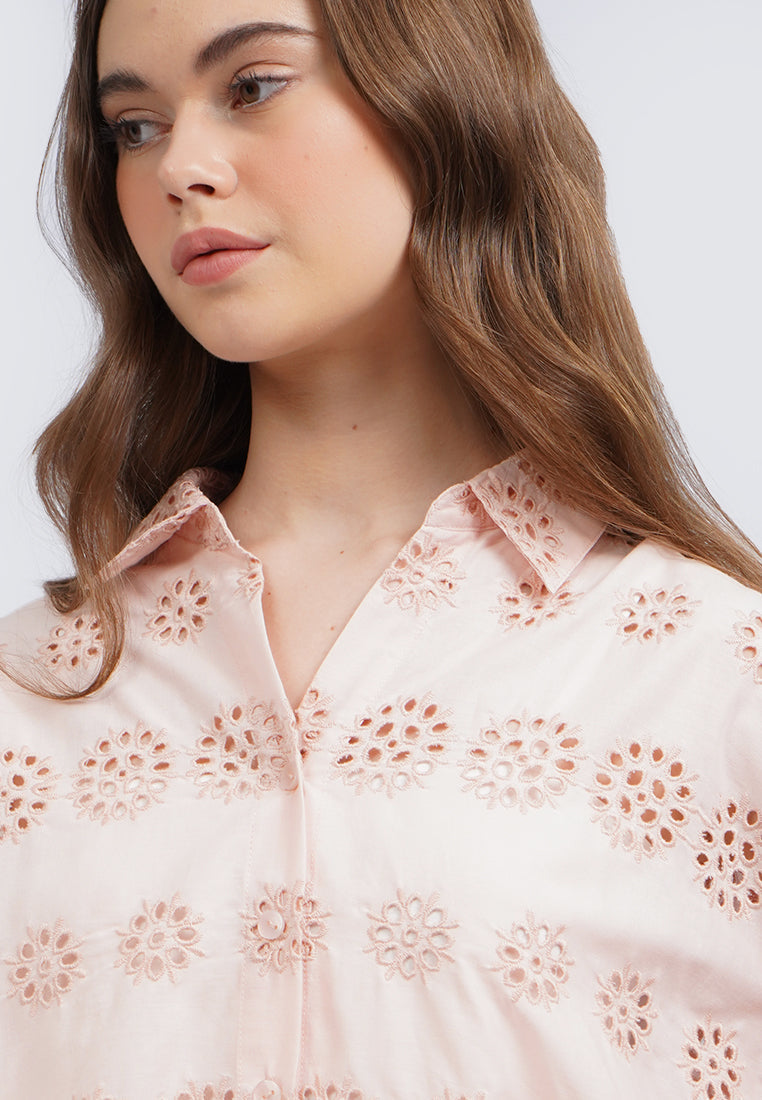 Long Sleeve Eyelet Blouse
