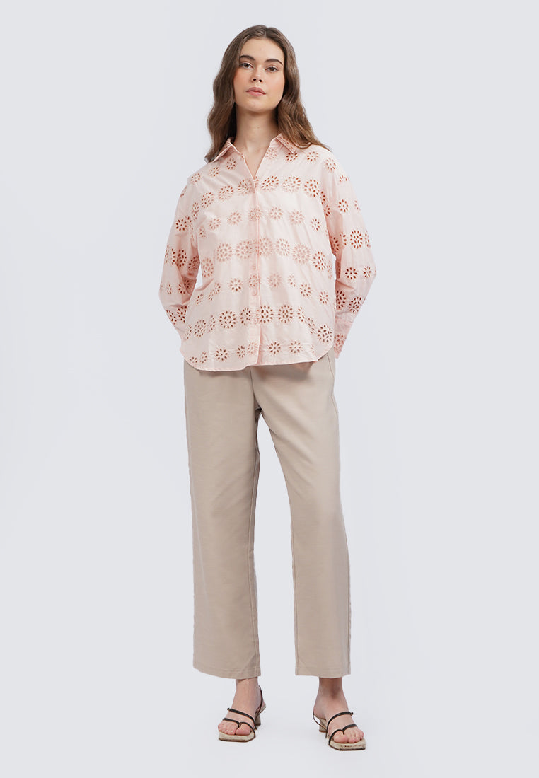 Long Sleeve Eyelet Blouse
