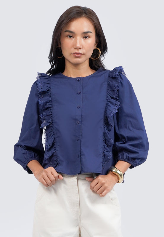 Puff Sleeve Blouse with Frill Details