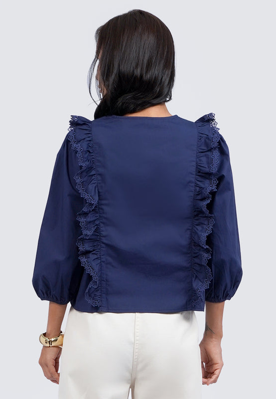 Puff Sleeve Blouse with Frill Details