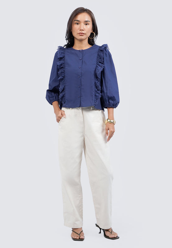 Puff Sleeve Blouse with Frill Details