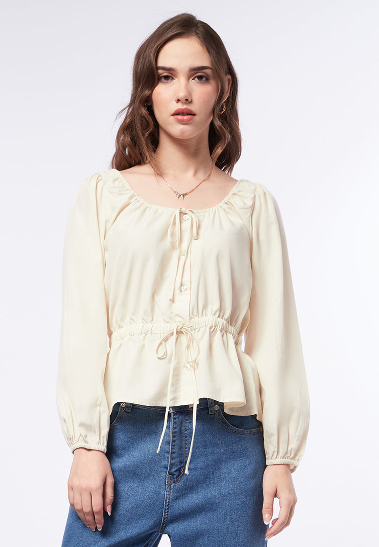 Long Sleeve Top with Drawstring Details