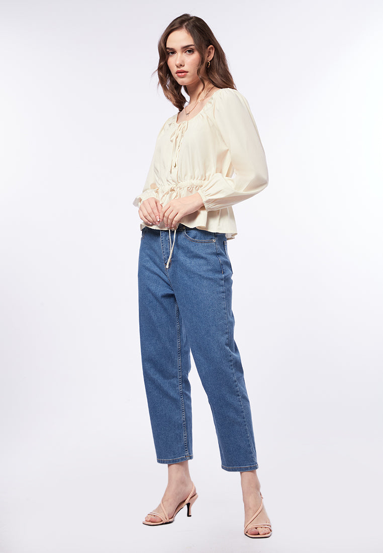 Long Sleeve Top with Drawstring Details