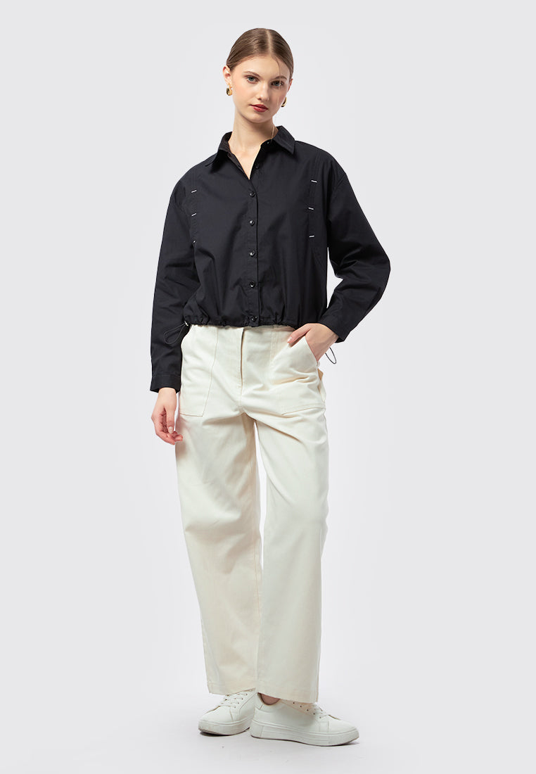 Long Sleeve Blouse with Drawstring