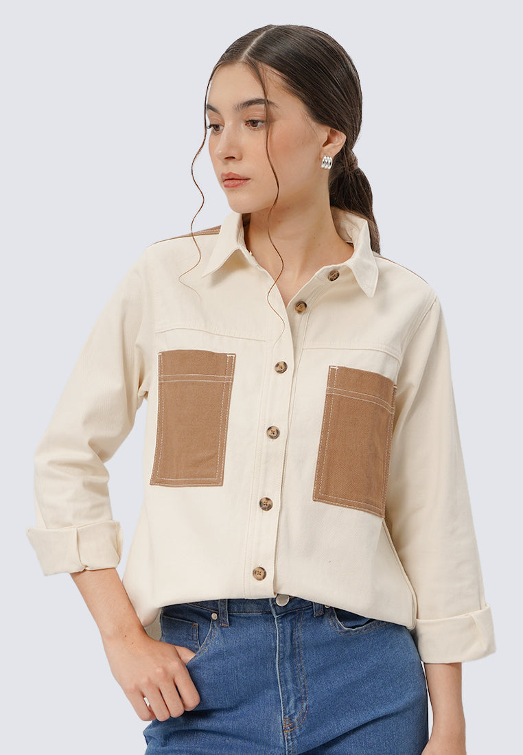 Colorblock Long Sleeve Denim Shirt