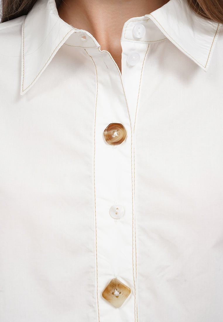 Fancy Button Long Sleeve Blouse