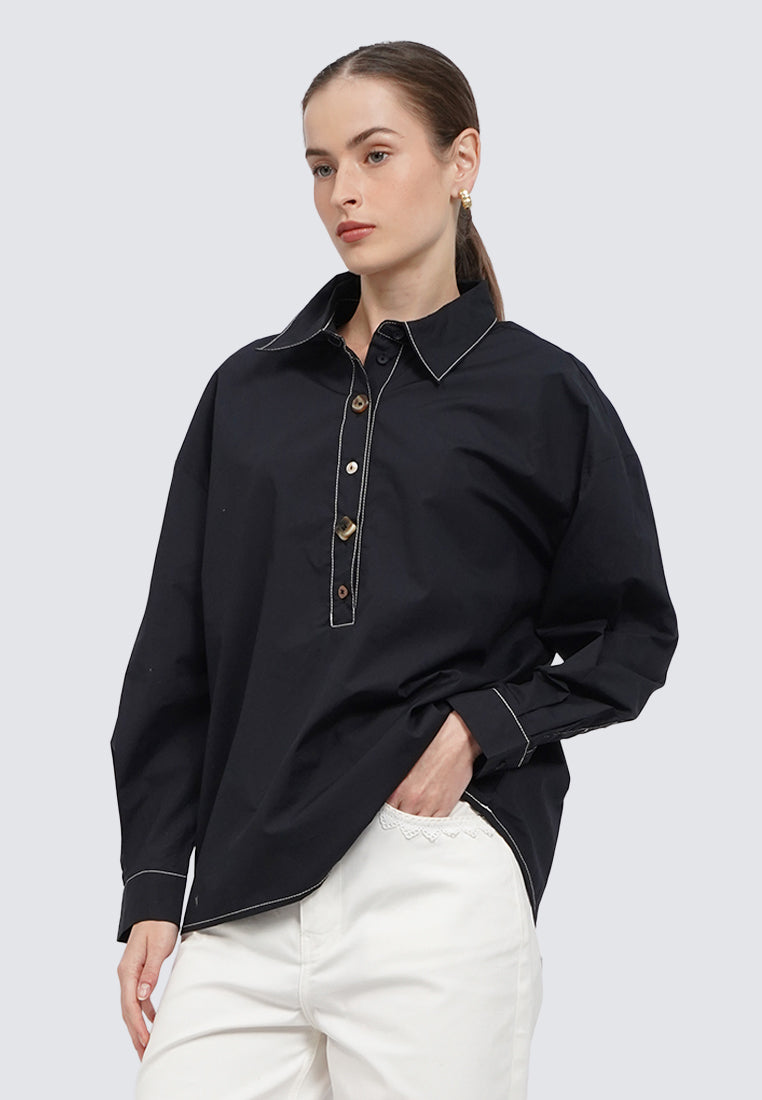 Fancy Button Long Sleeve Blouse