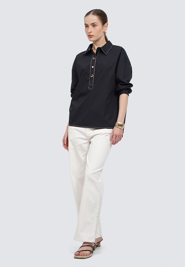 Fancy Button Long Sleeve Blouse
