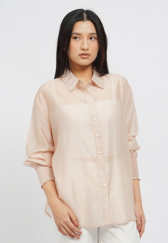 Loose Long Sleeve Sheer Blouse