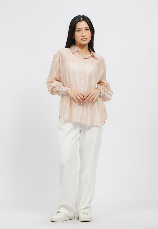 Loose Long Sleeve Sheer Blouse
