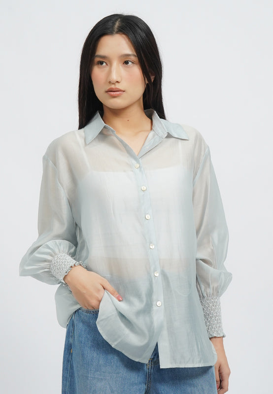 Loose Long Sleeve Sheer Blouse