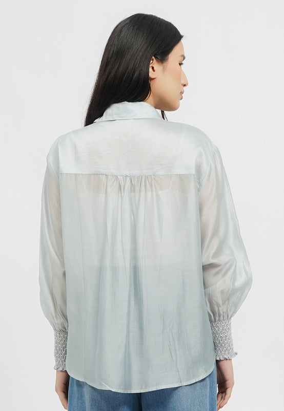 Loose Long Sleeve Sheer Blouse