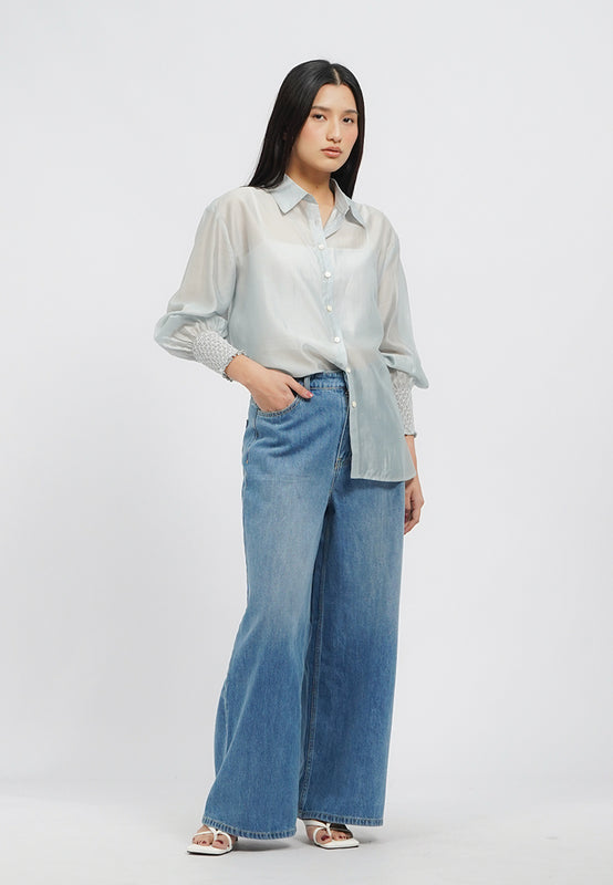 Loose Long Sleeve Sheer Blouse