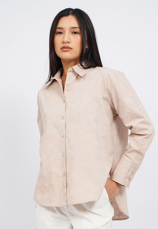 Printed Embroidery Long Sleeve Blouse