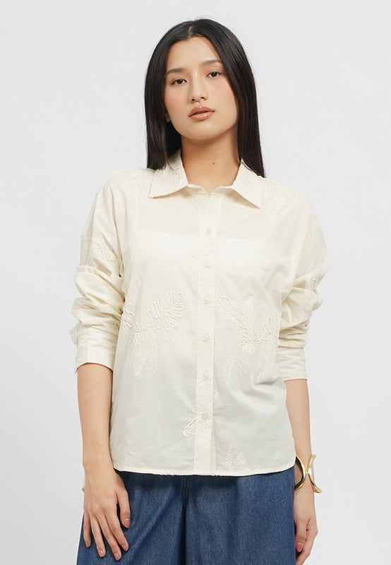 Oversized Embro Long Sleeve Blouse