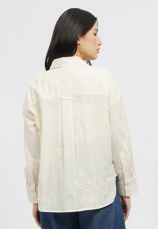 Oversized Embro Long Sleeve Blouse