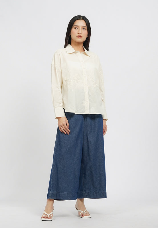 Oversized Embro Long Sleeve Blouse