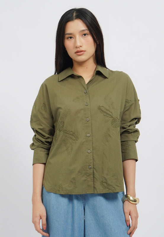 Oversized Embro Long Sleeve Blouse