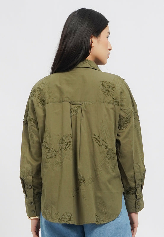 Oversized Embro Long Sleeve Blouse